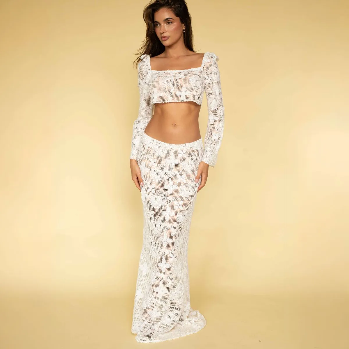Margarita Floral Lace Long Sleeve Crop Top sold by Larroude product image thumbnail 2