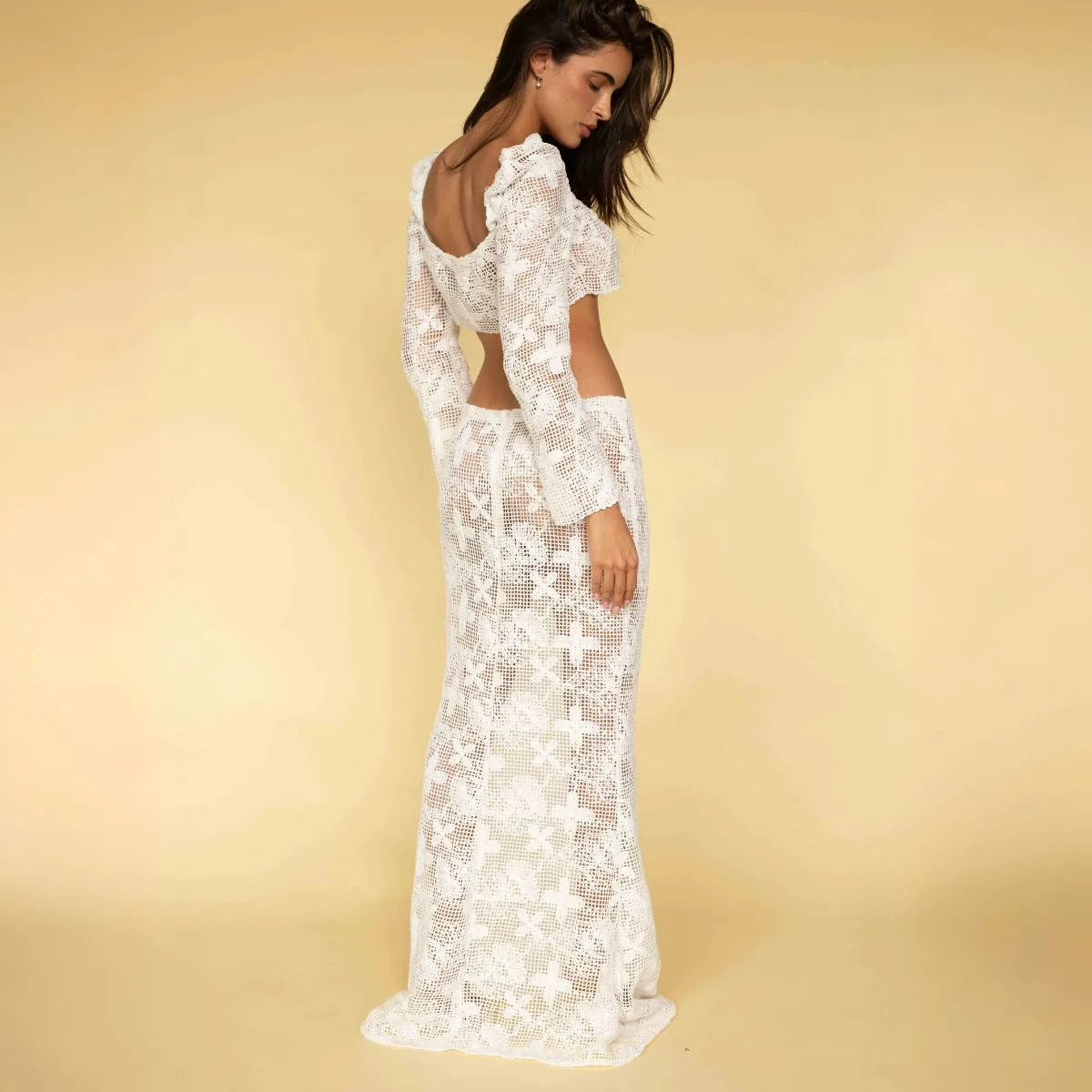 Margarita Floral Lace Long Sleeve Crop Top sold by Larroude product image thumbnail 3