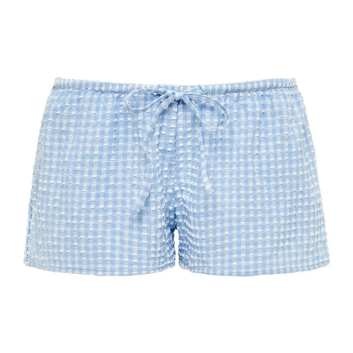 Peri Micro Gingham Low-Rise Drawstring Short sold by Larroude