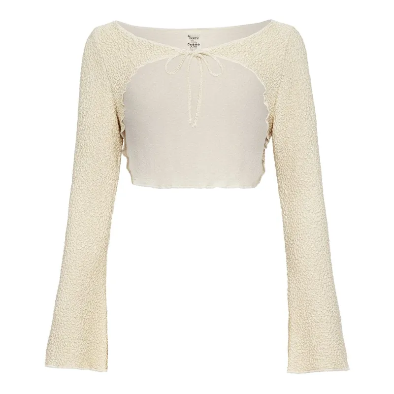 Oat Texture Nia Long Sleeve Top sold by Larroude
