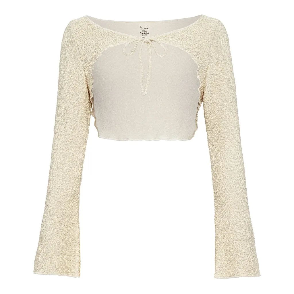 Oat Texture Nia Long Sleeve Top sold by Larroude