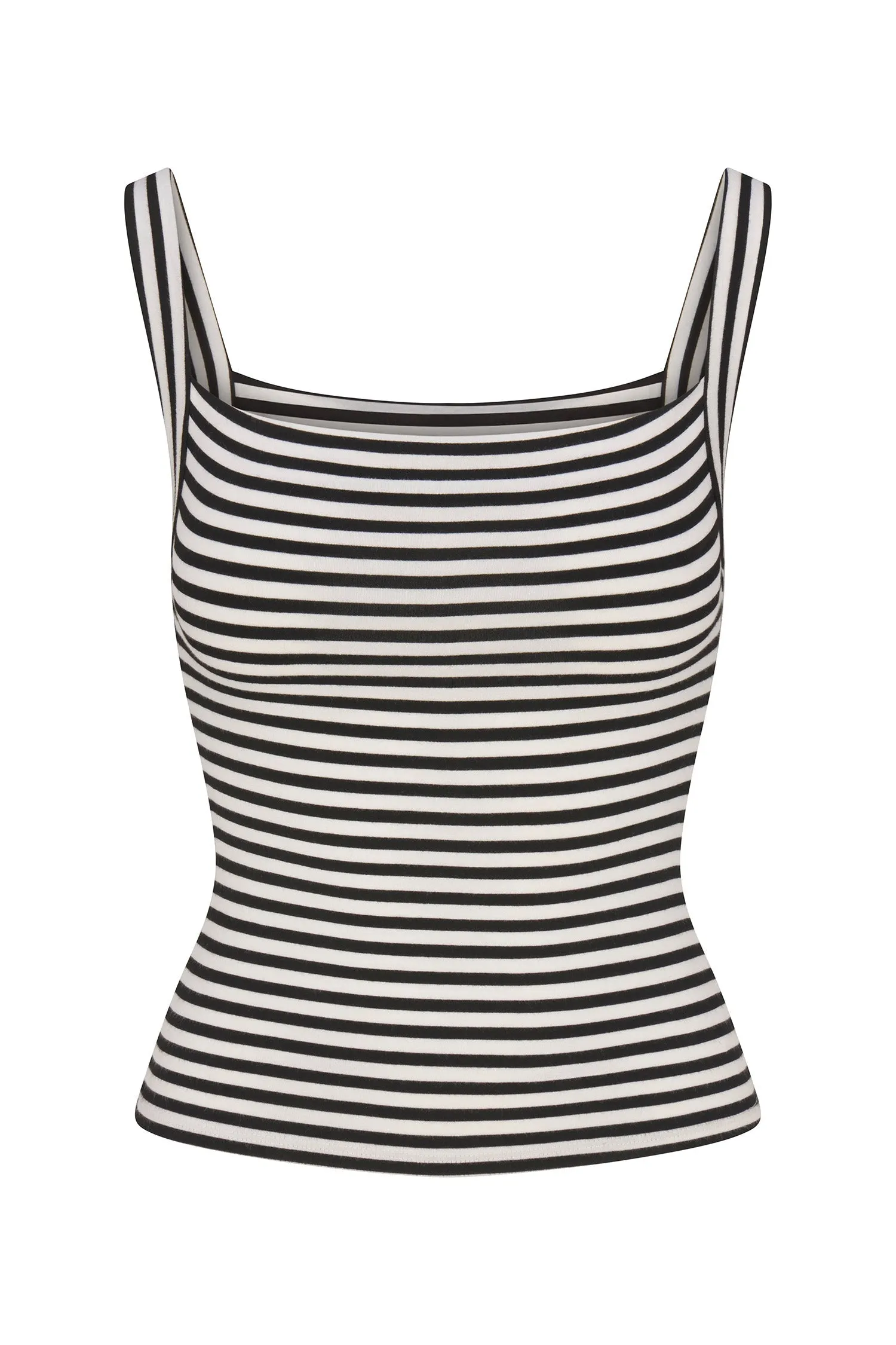Square Neck Tank Top In Black & White Stripe Jersey sold by Larroude