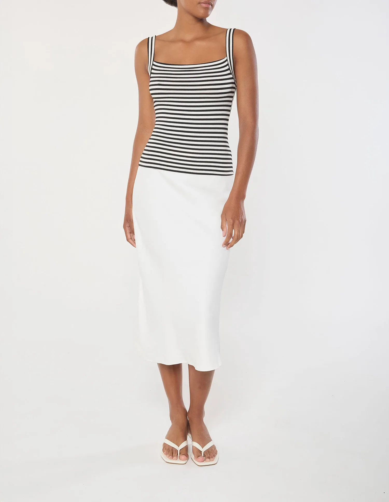 Square Neck Tank Top In Black & White Stripe Jersey sold by Larroude product image thumbnail 3