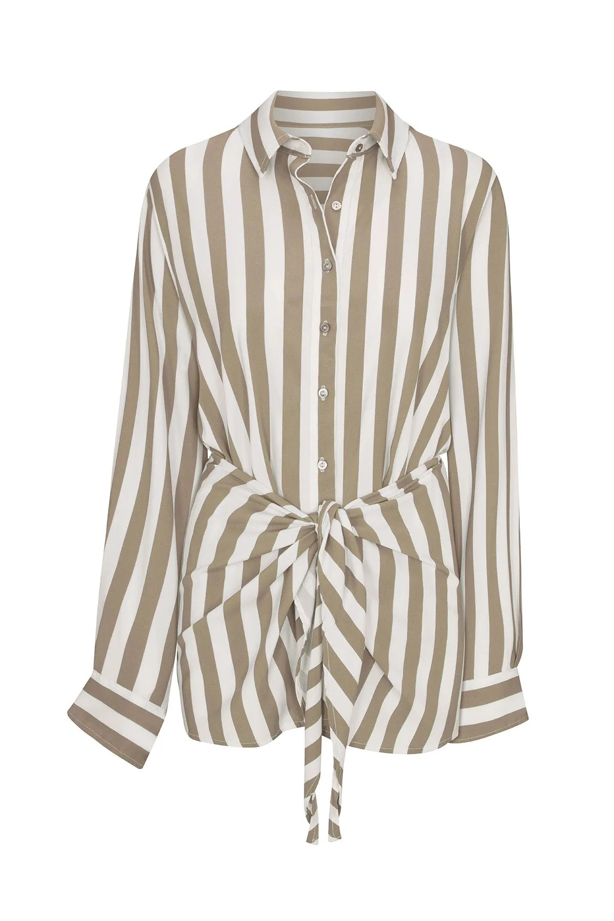 L.A. Button-Down Wrap Mini Dress in Striped Stretch Twill sold by Larroude product image thumbnail 3