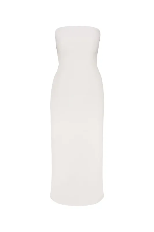PREORDER: Strapless Midi Dress in Stretch Twill sold by Larroude