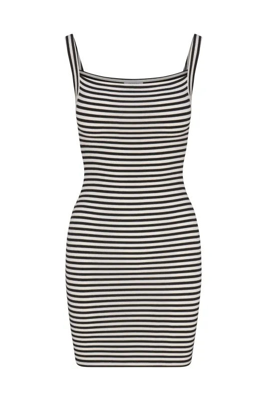 Square Neck Mini Tank Dress In Black & White Stripe Jersey sold by Larroude