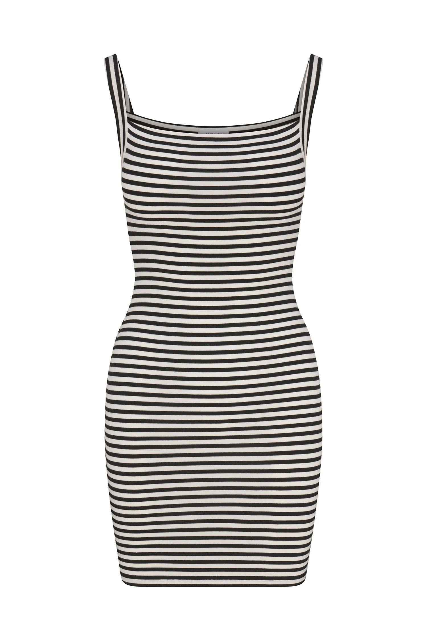 Square Neck Mini Tank Dress In Black & White Stripe Jersey sold by Larroude