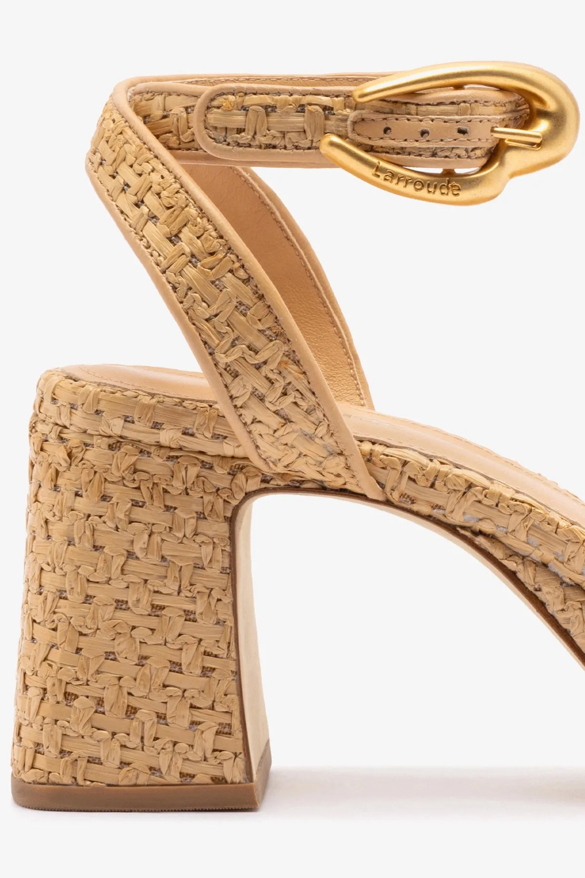 Dolly Verona Low Sandal In Natural Raffia and Beige Leather sold by Larroude product image thumbnail 4