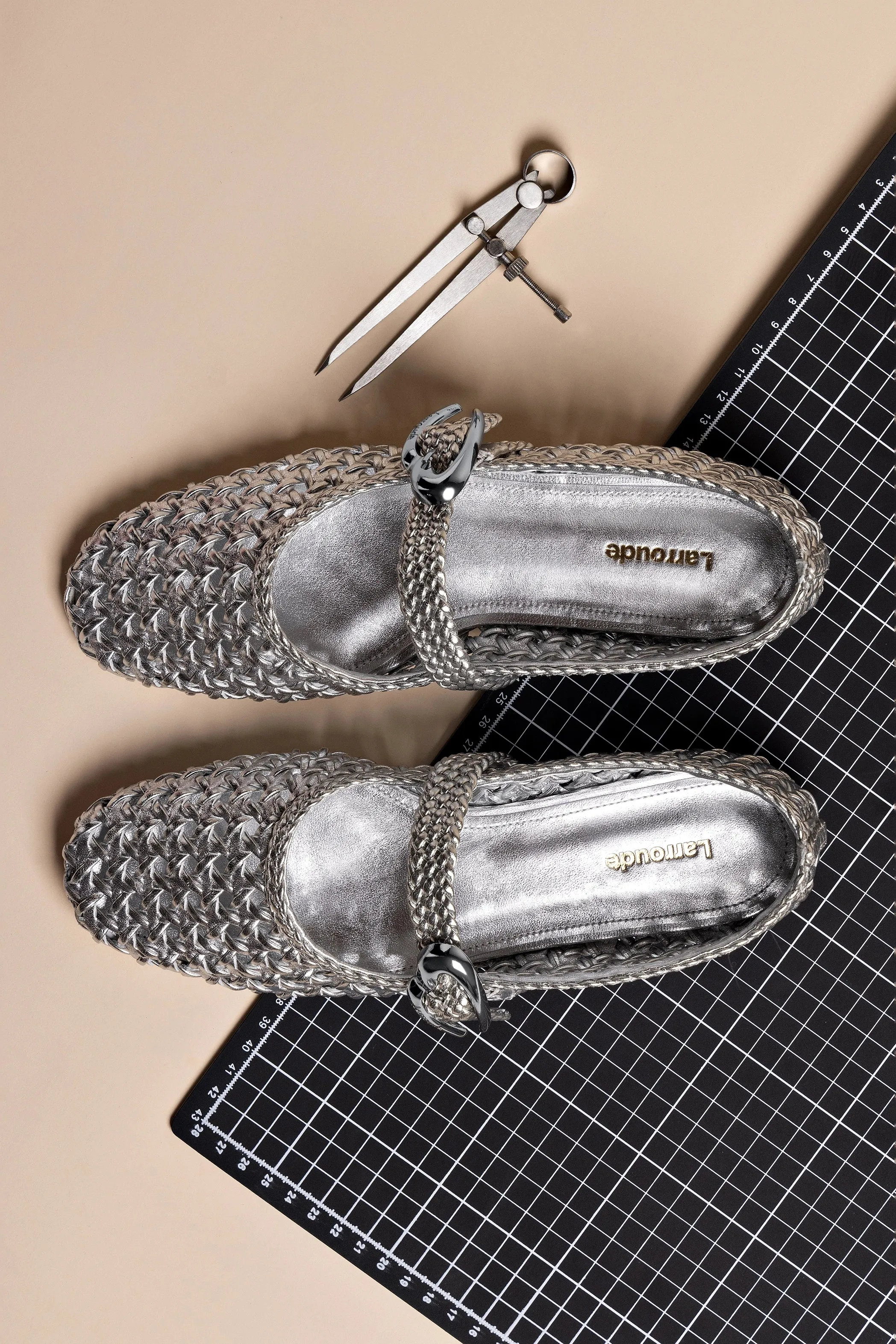 Verona Macrame Ballet Flat In SIlver Metallic Leather sold by Larroude product image thumbnail 2