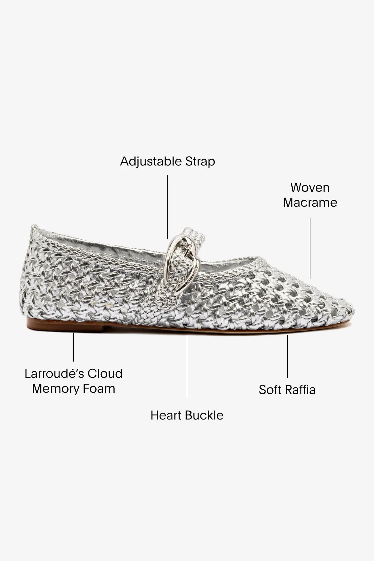 Verona Macrame Ballet Flat In SIlver Metallic Leather sold by Larroude product image thumbnail 5
