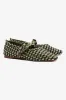 Verona Macrame Ballet Flat In Seaweed, Black and Silver Metallic Leather sold by Larroude