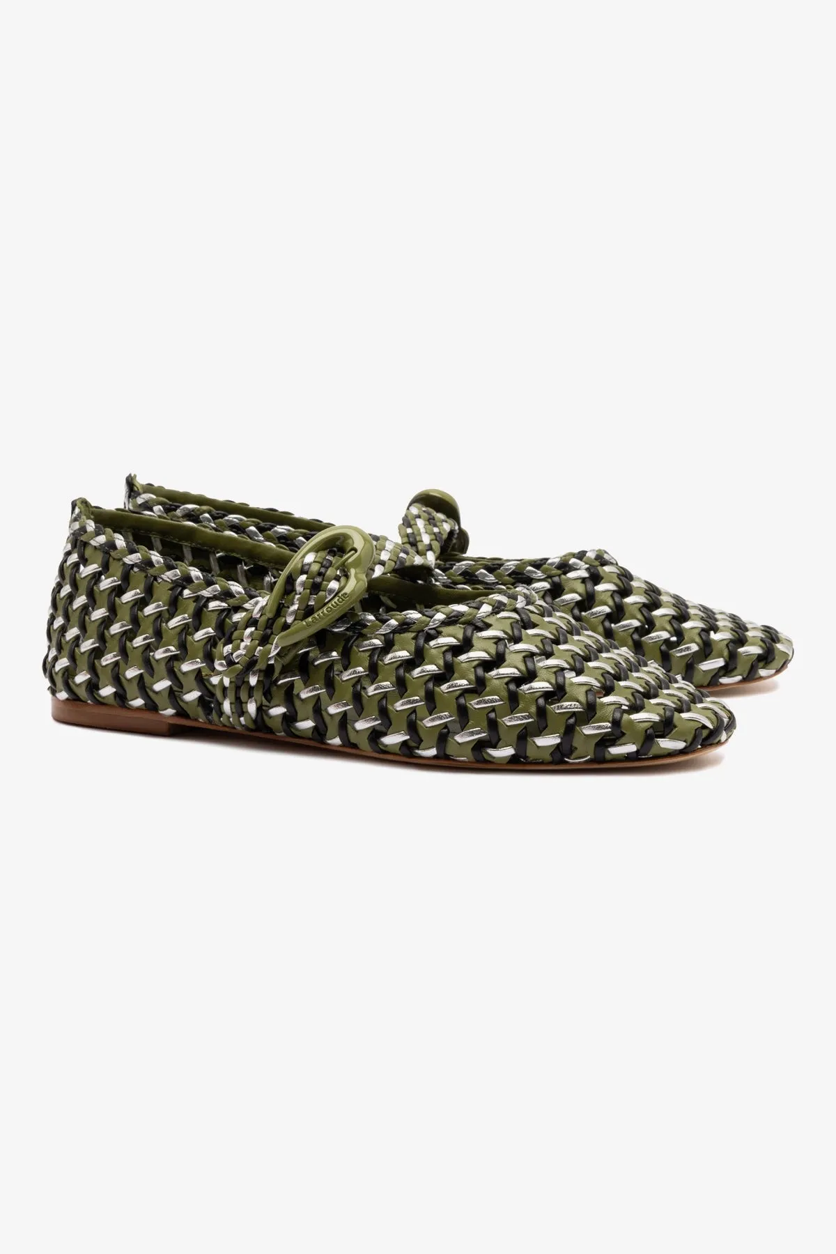 Verona Macrame Ballet Flat In Seaweed, Black and Silver Metallic Leather sold by Larroude product image thumbnail 3
