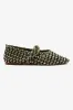 Verona Macrame Ballet Flat In Seaweed, Black and Silver Metallic Leather sold by Larroude