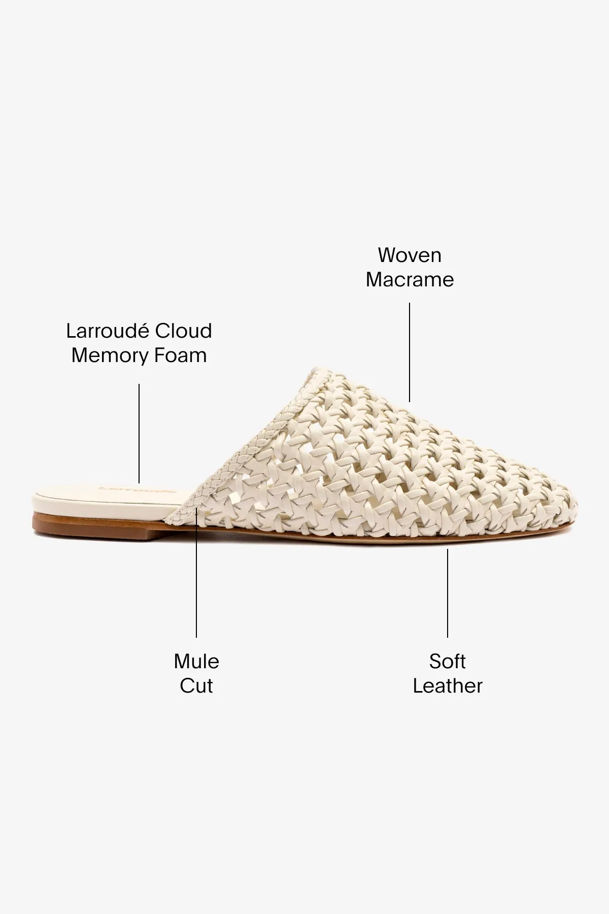 Venice Macrame Flat Mule In Ivory Leather sold by Larroude product image thumbnail 5