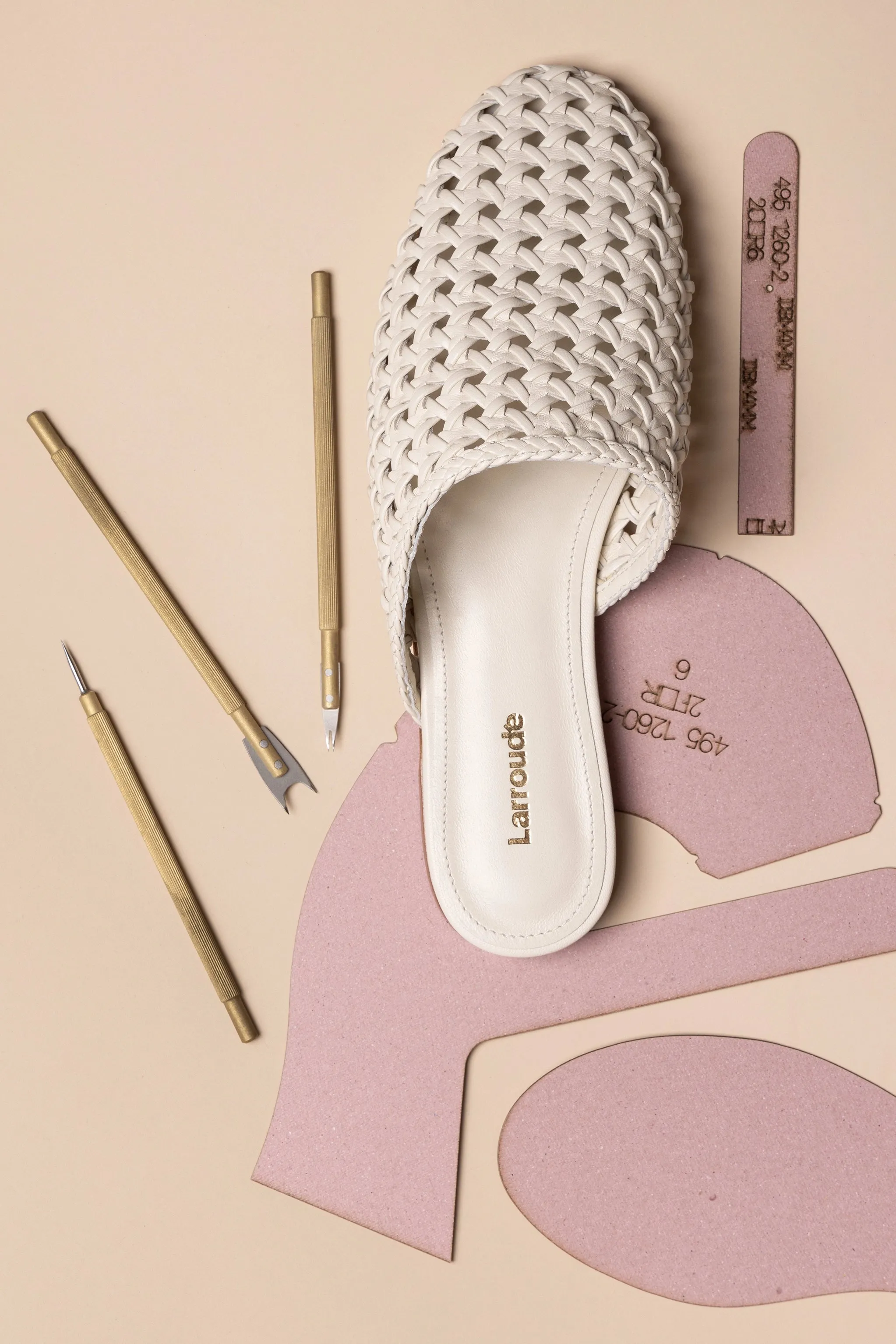 Venice Macrame Flat Mule In Ivory Leather sold by Larroude product image thumbnail 2