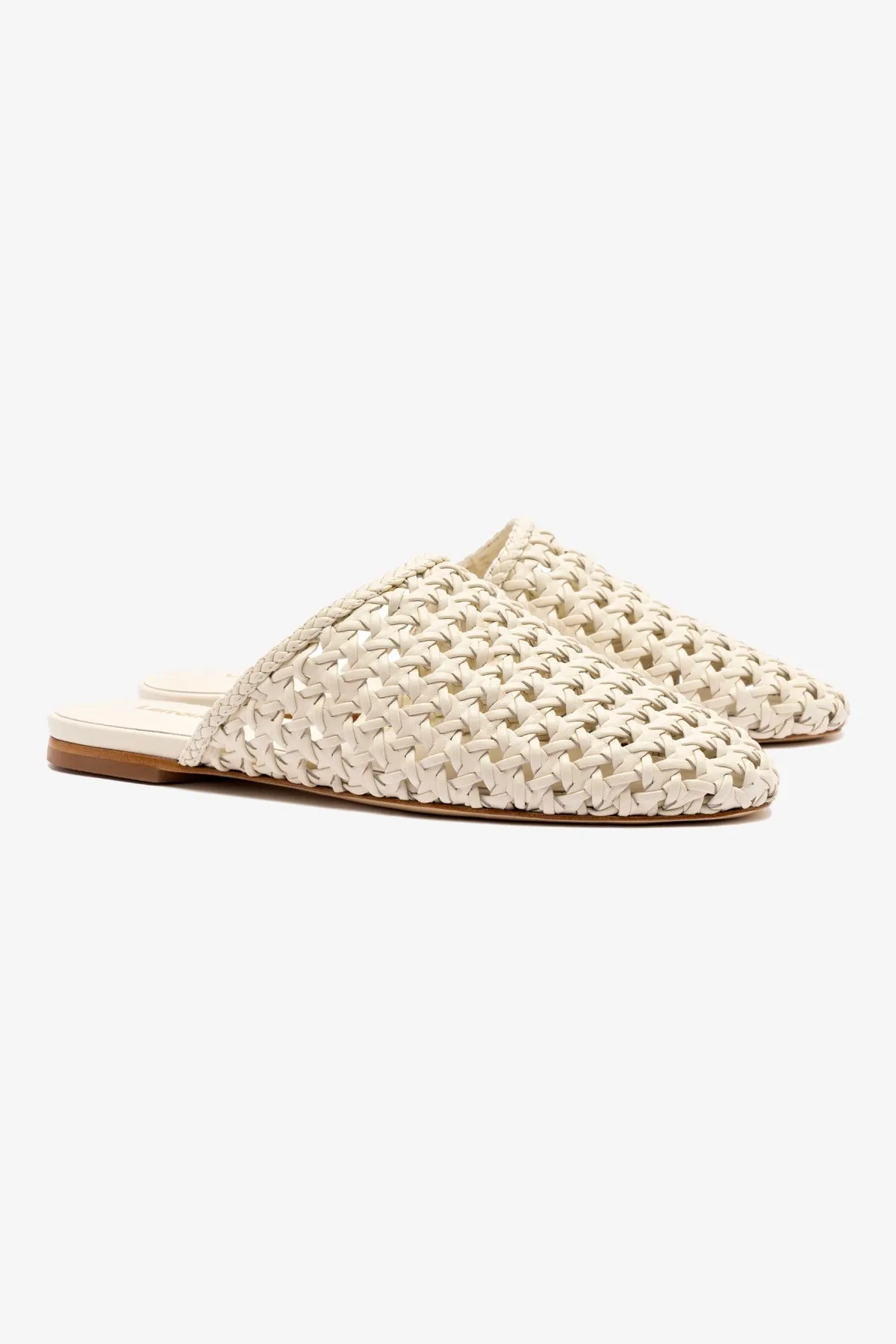 Venice Macrame Flat Mule In Ivory Leather sold by Larroude product image thumbnail 3