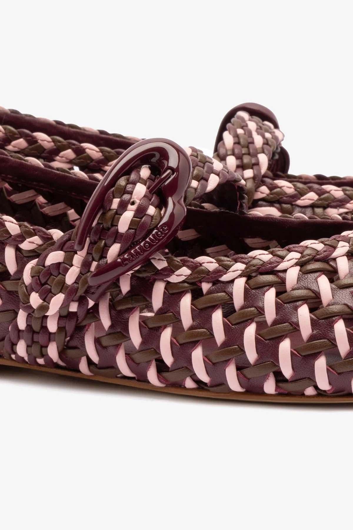 Verona Macrame Ballet Flat In Wine, Tulip and Burnt Umber Leather sold by Larroude product image thumbnail 4
