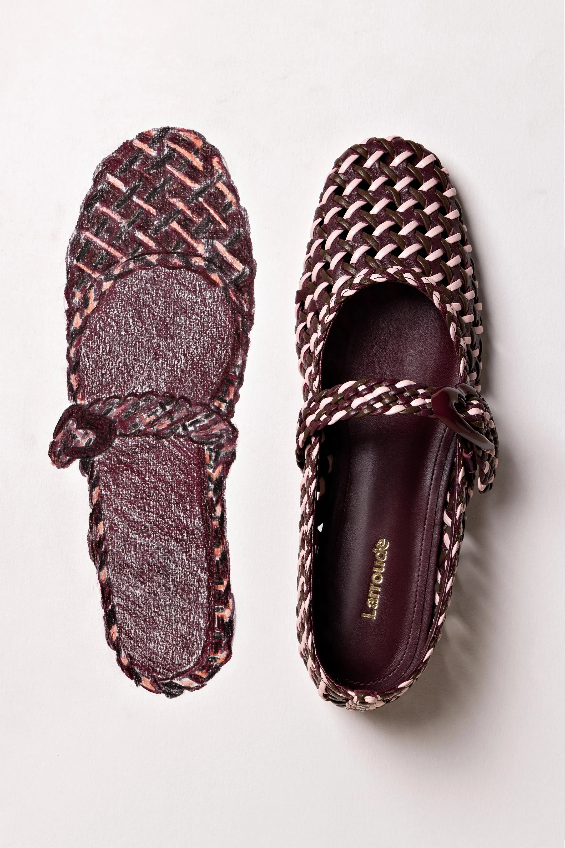 Verona Macrame Ballet Flat In Wine, Tulip and Burnt Umber Leather sold by Larroude product image thumbnail 2