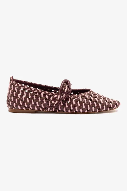 Verona Macrame Ballet Flat In Wine, Tulip and Burnt Umber Leather sold by Larroude