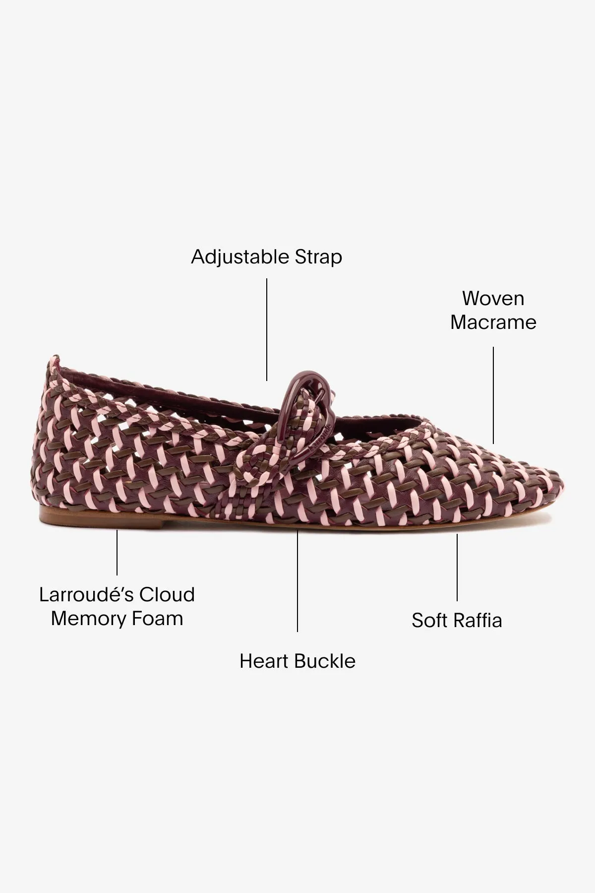 Verona Macrame Ballet Flat In Wine, Tulip and Burnt Umber Leather sold by Larroude product image thumbnail 5