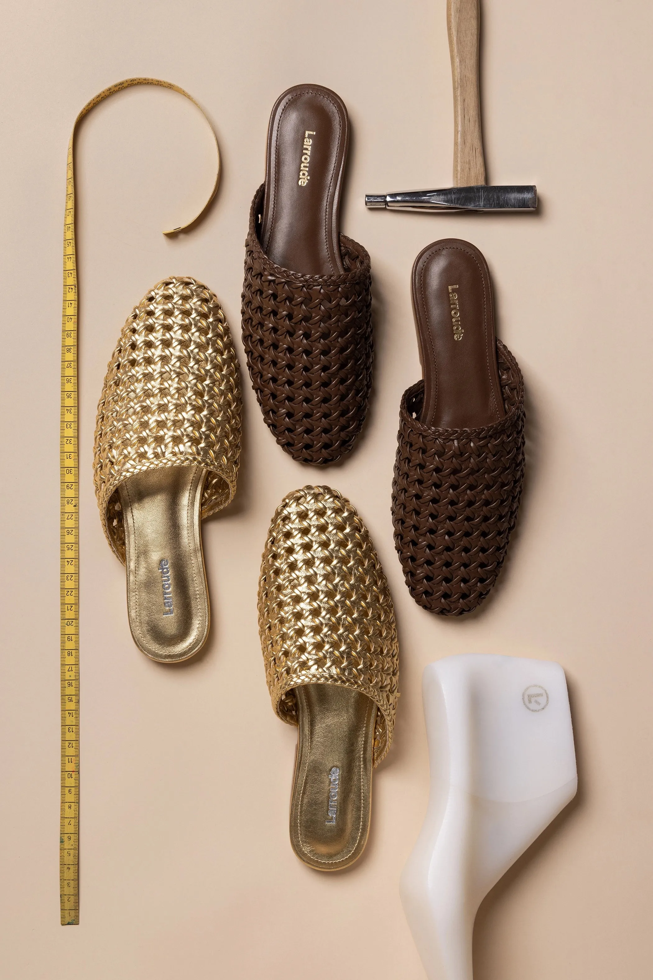 Venice Macrame Flat Mule In Gold Metallic Leather sold by Larroude product image thumbnail 2