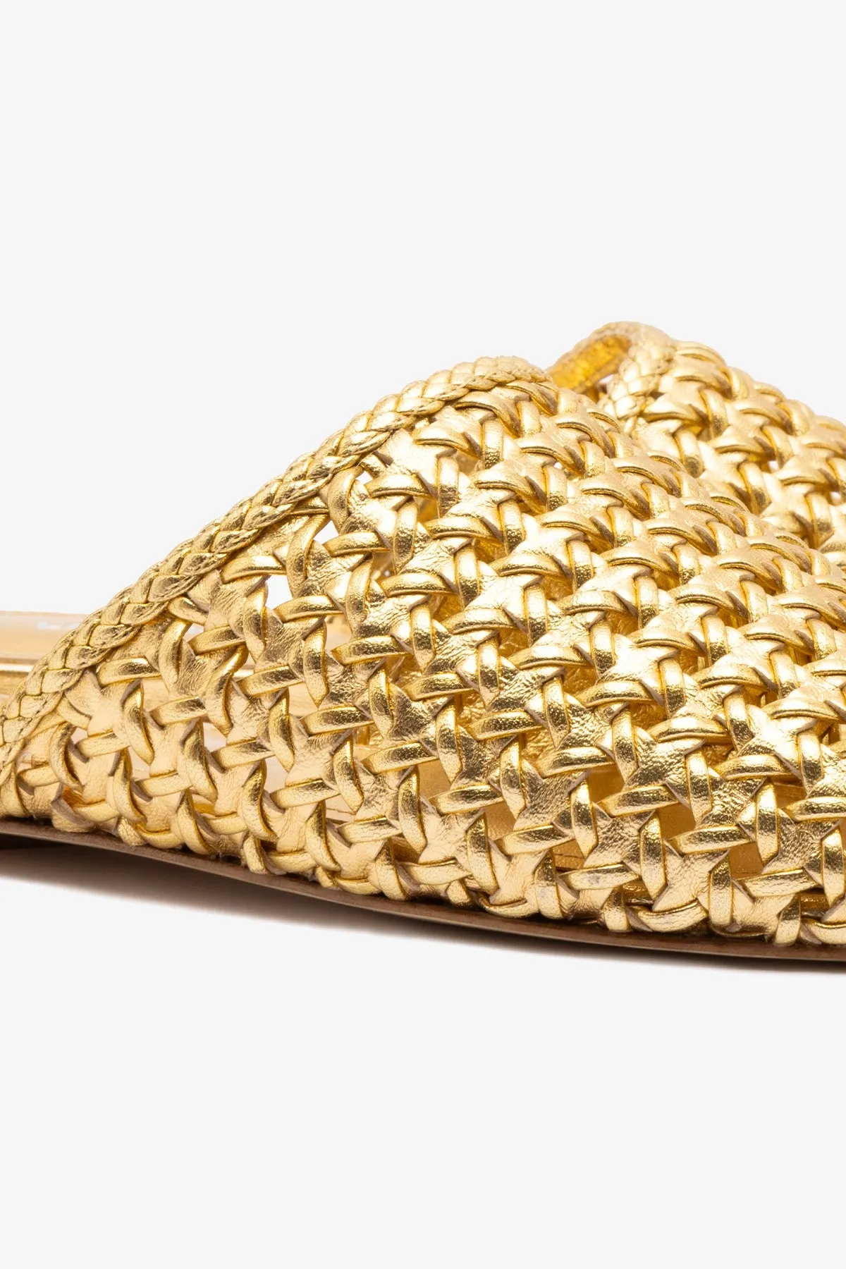 Venice Macrame Flat Mule In Gold Metallic Leather sold by Larroude product image thumbnail 4