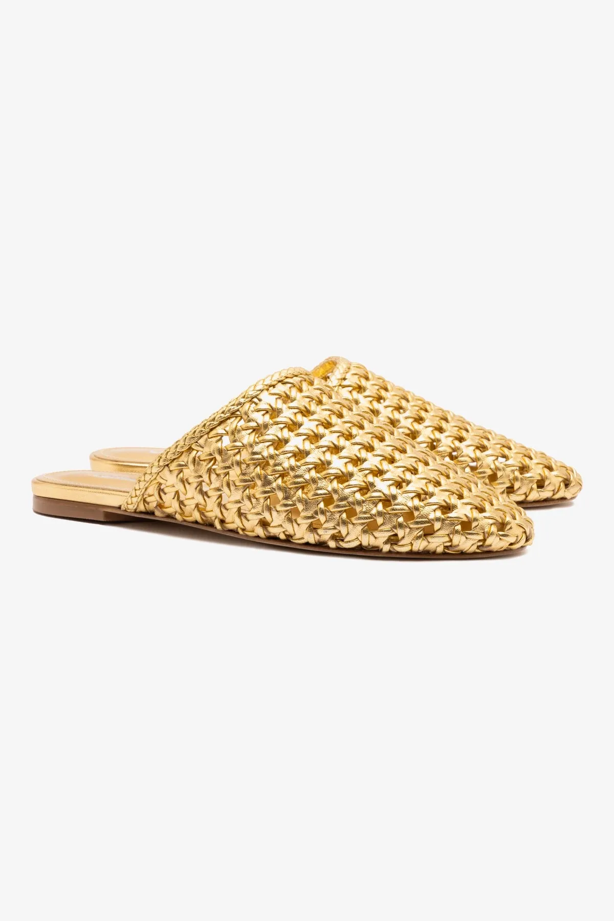 Venice Macrame Flat Mule In Gold Metallic Leather sold by Larroude product image thumbnail 3