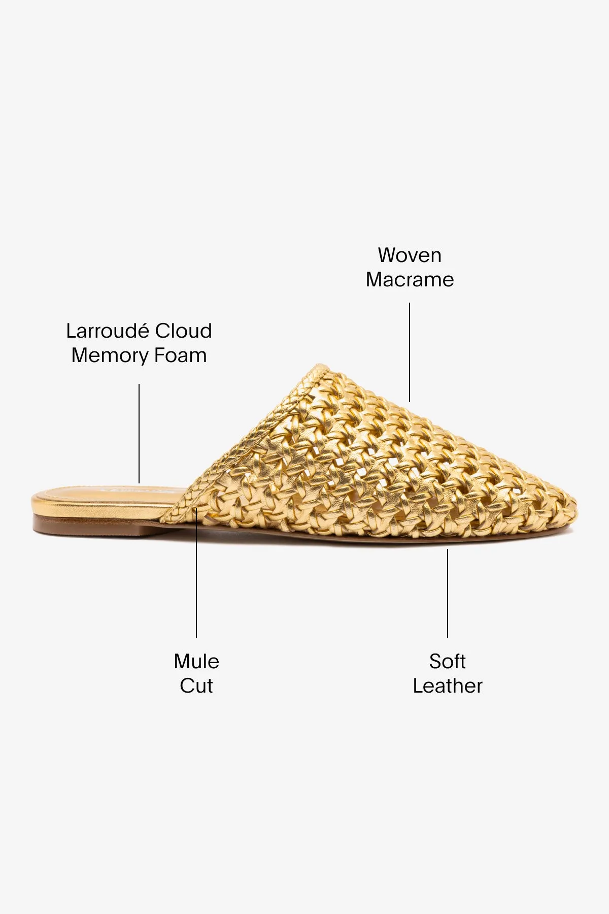 Venice Macrame Flat Mule In Gold Metallic Leather sold by Larroude product image thumbnail 5