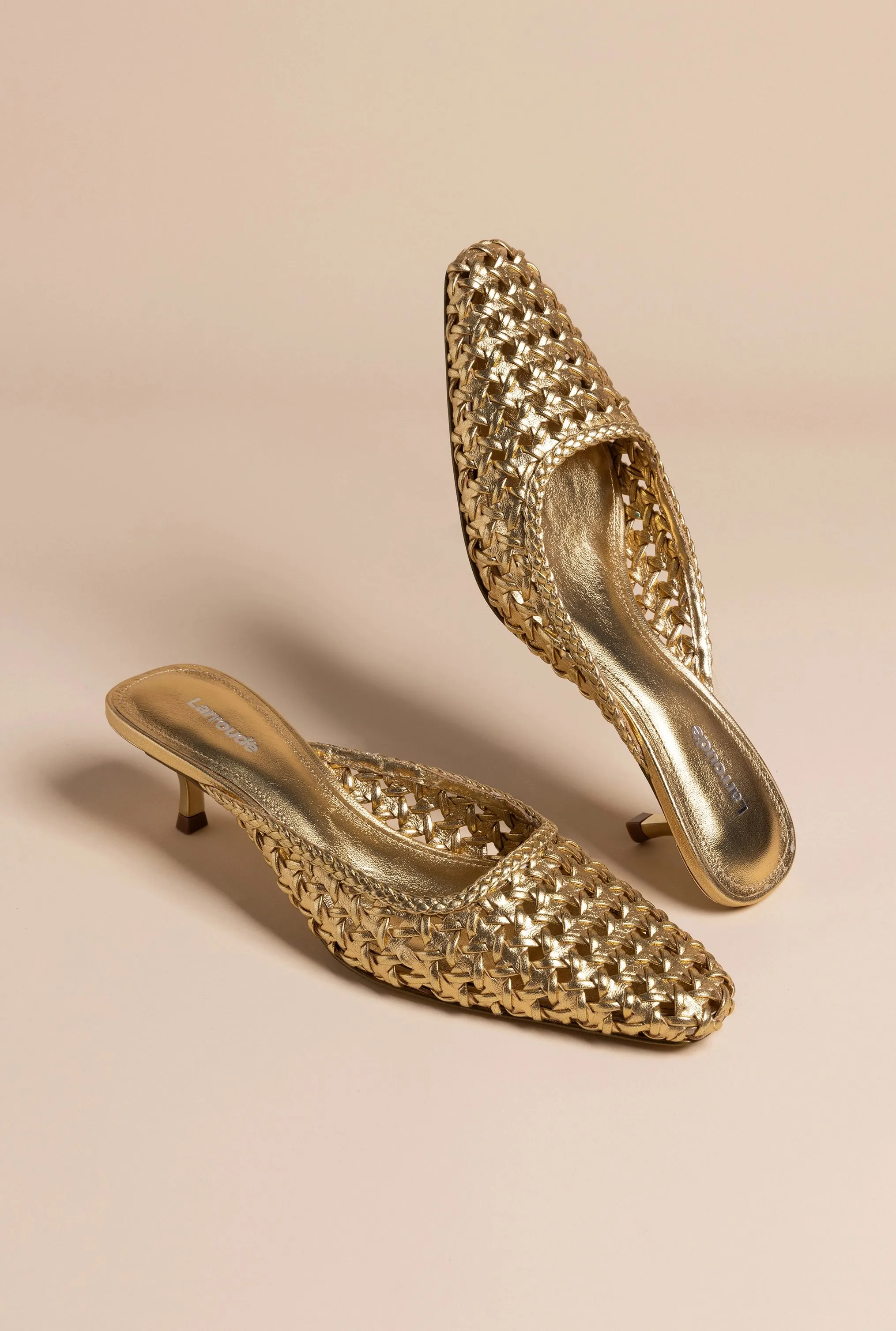 Amal Macrame Mule In Gold Metallic Leather sold by Larroude product image thumbnail 5