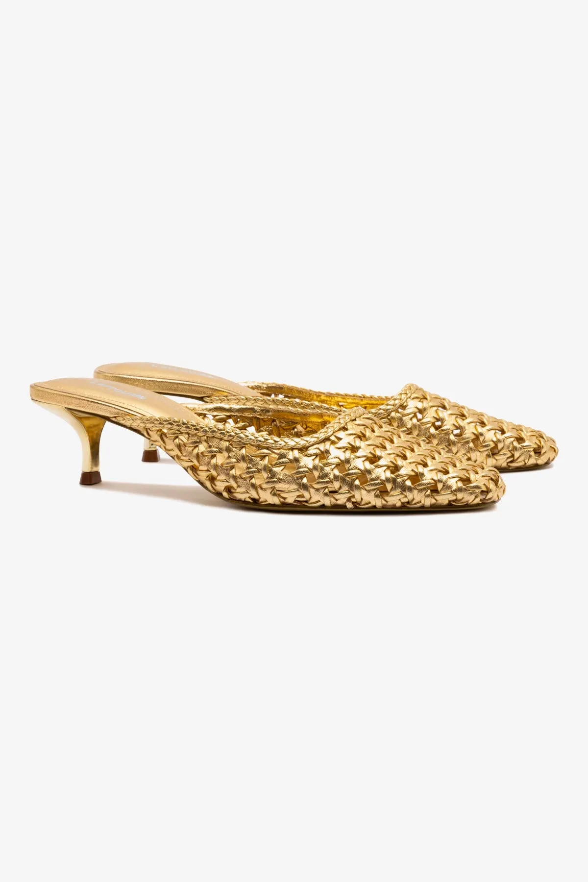 Amal Macrame Mule In Gold Metallic Leather sold by Larroude product image thumbnail 3