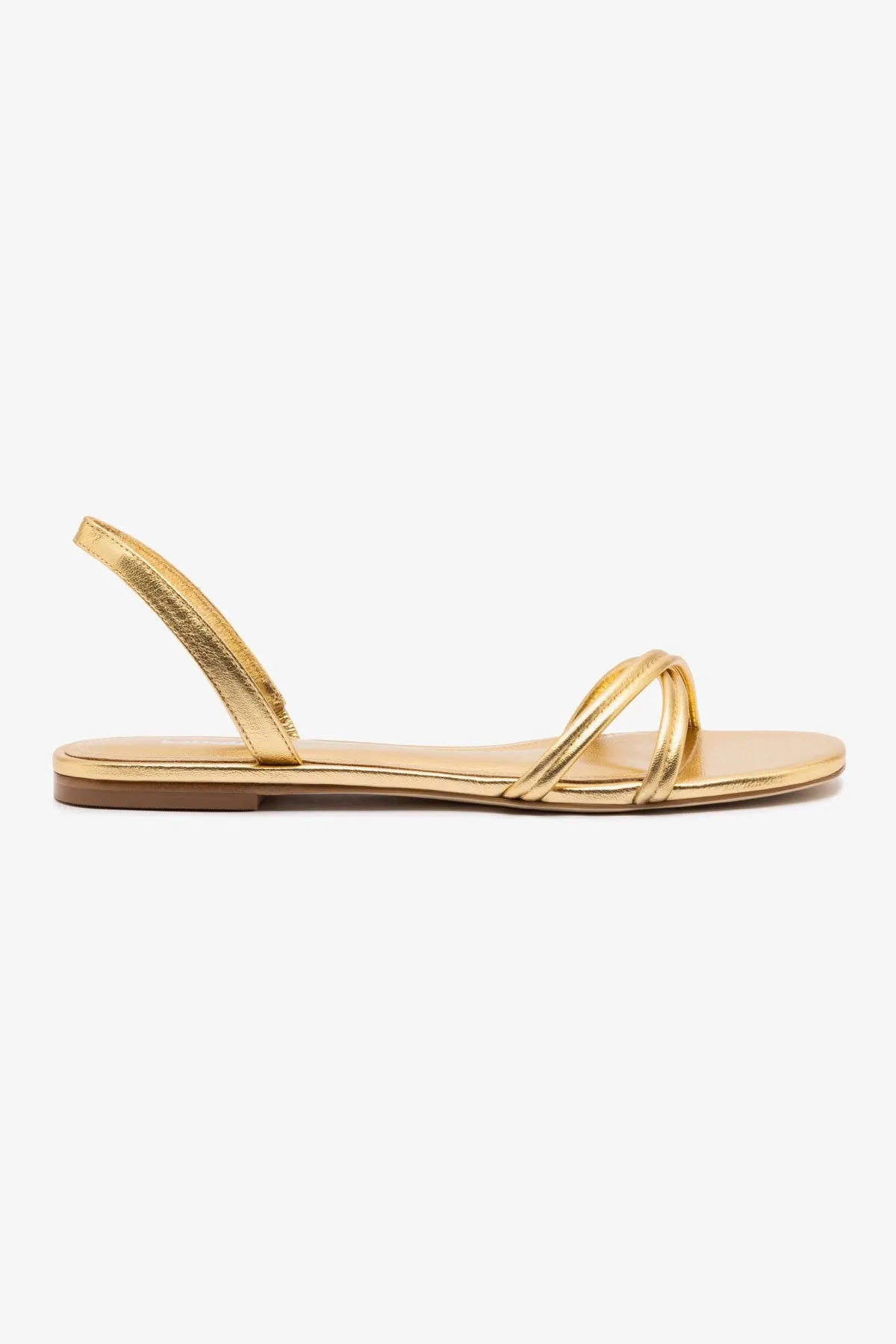 Annie Flat In Gold Metallic Leather sold by Larroude