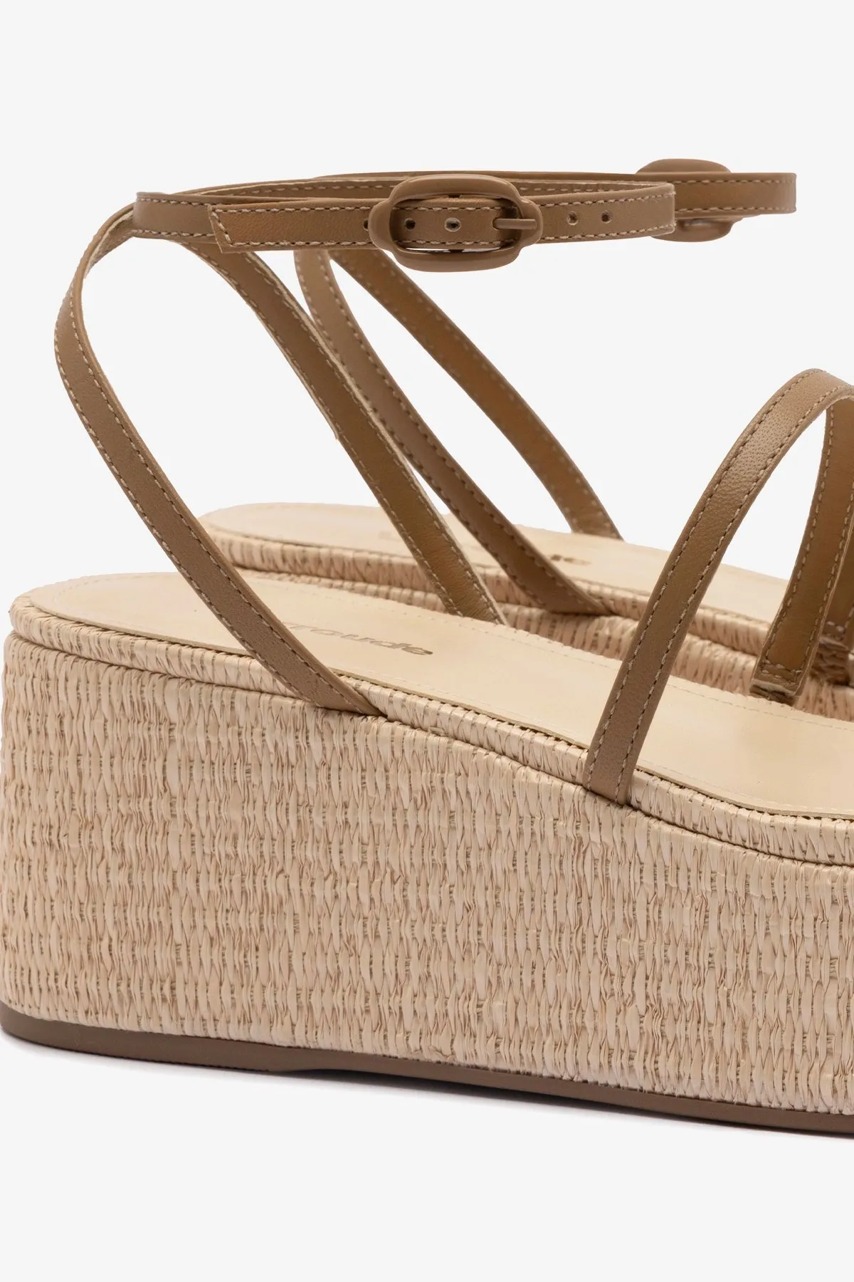 Gio Flatform Sandal In Natural Raffia and Hazelnut Trimming sold by Larroude product image thumbnail 4