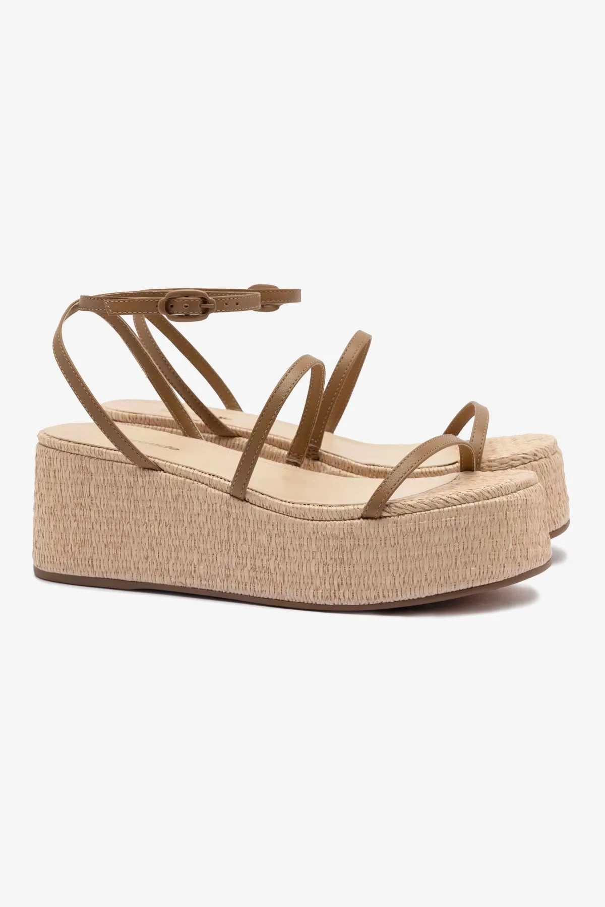 Gio Flatform Sandal In Natural Raffia and Hazelnut Trimming sold by Larroude product image thumbnail 3