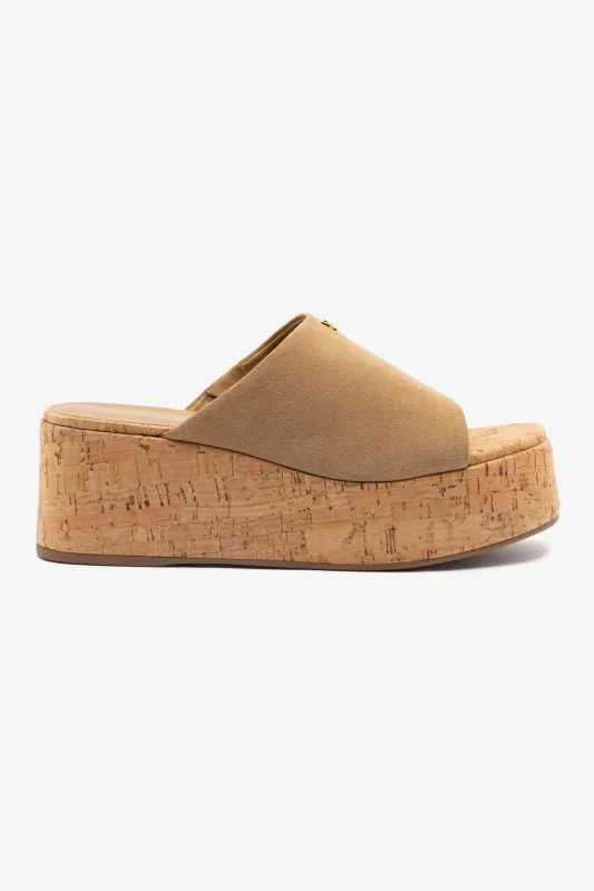 Charli Mule In Peanut Suede sold by Larroude