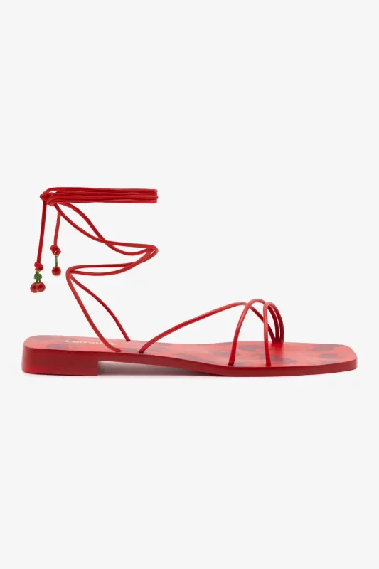 Nadia Flat Sandal In Scarlet Leather sold by Larroude