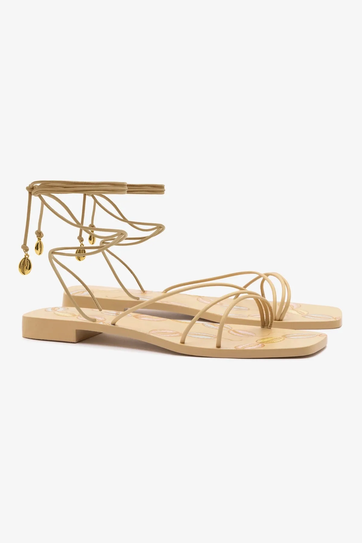 Nadia Flat Sandal In Beige Leather sold by Larroude product image thumbnail 3