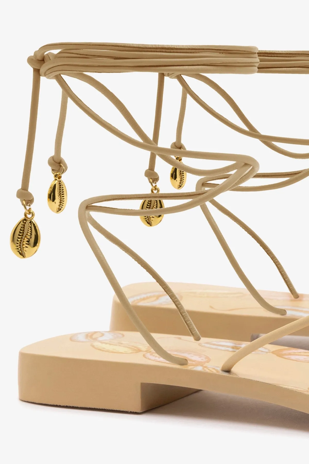 Nadia Flat Sandal In Beige Leather sold by Larroude product image thumbnail 4