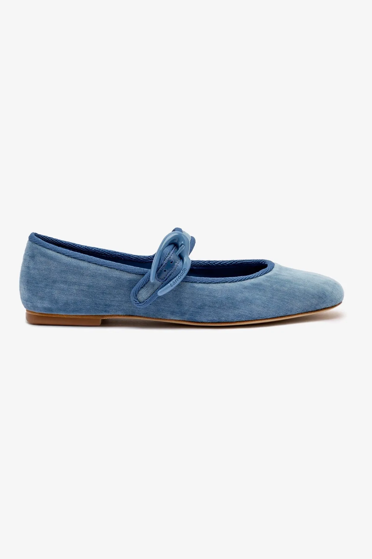 Verona Ballet Flat In French Blue Velvet sold by Larroude