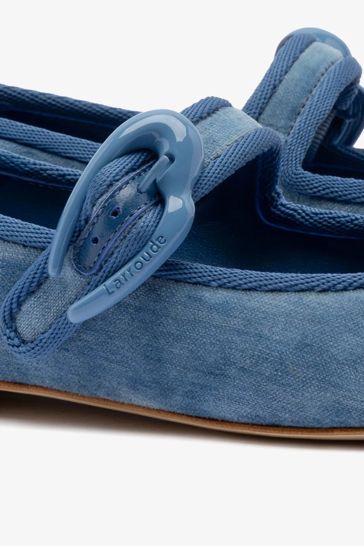 Verona Ballet Flat In French Blue Velvet sold by Larroude product image thumbnail 4