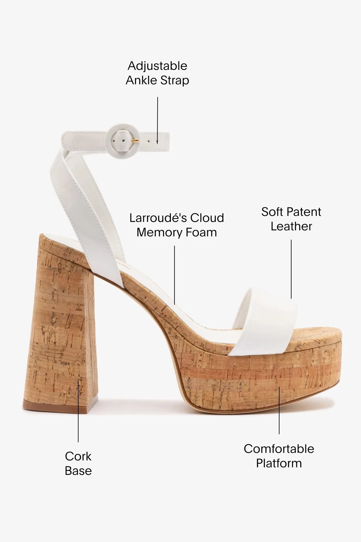 Dolly Sandal In White Patent Leather and Natural Cork sold by Larroude product image thumbnail 5