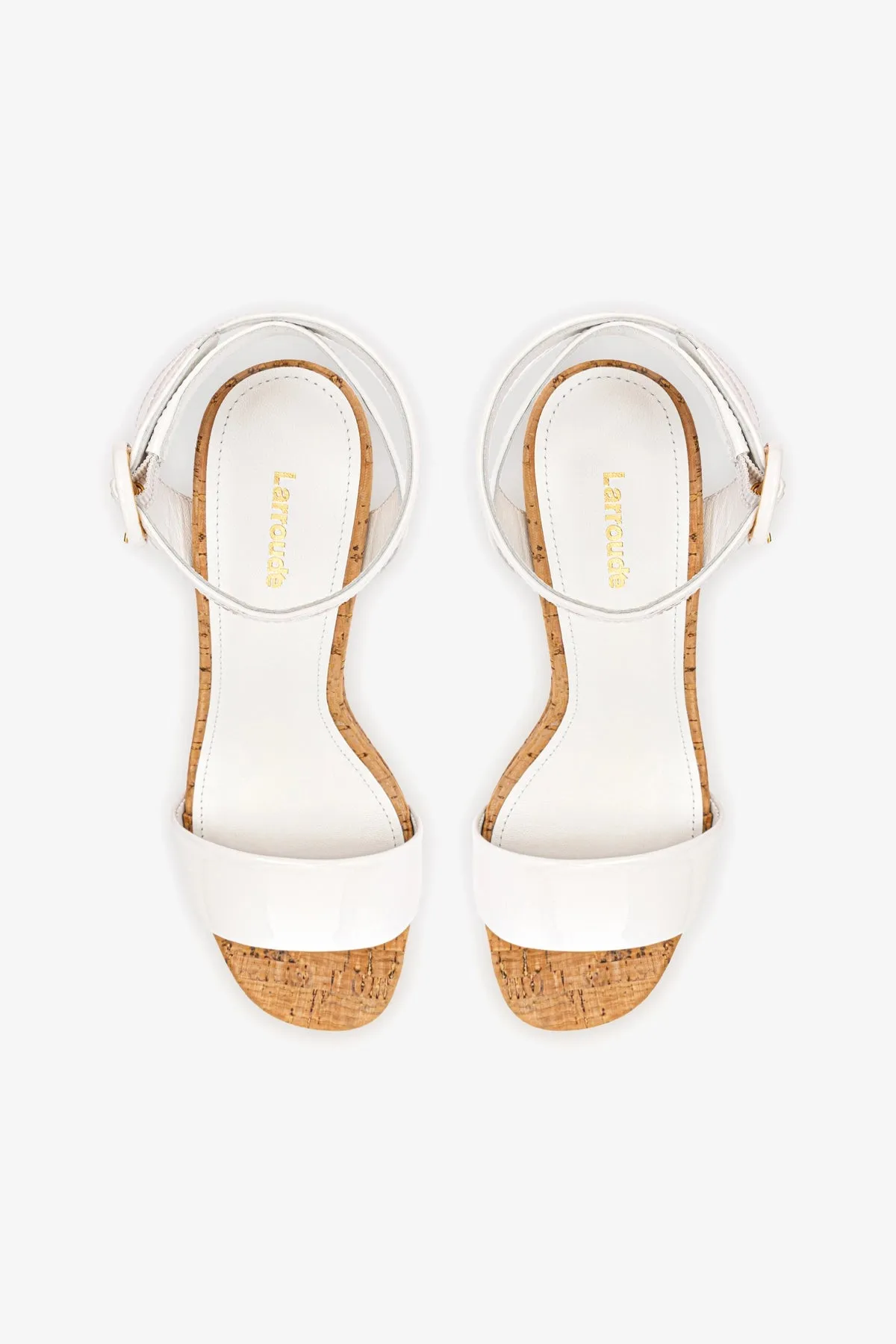 Dolly Sandal In White Patent Leather and Natural Cork sold by Larroude product image thumbnail 3