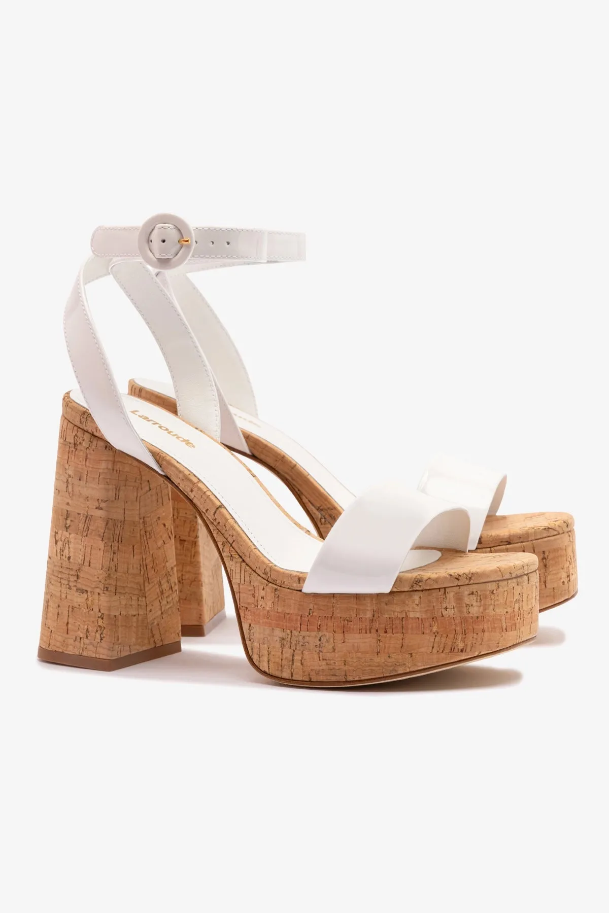 Dolly Sandal In White Patent Leather and Natural Cork sold by Larroude product image thumbnail 2