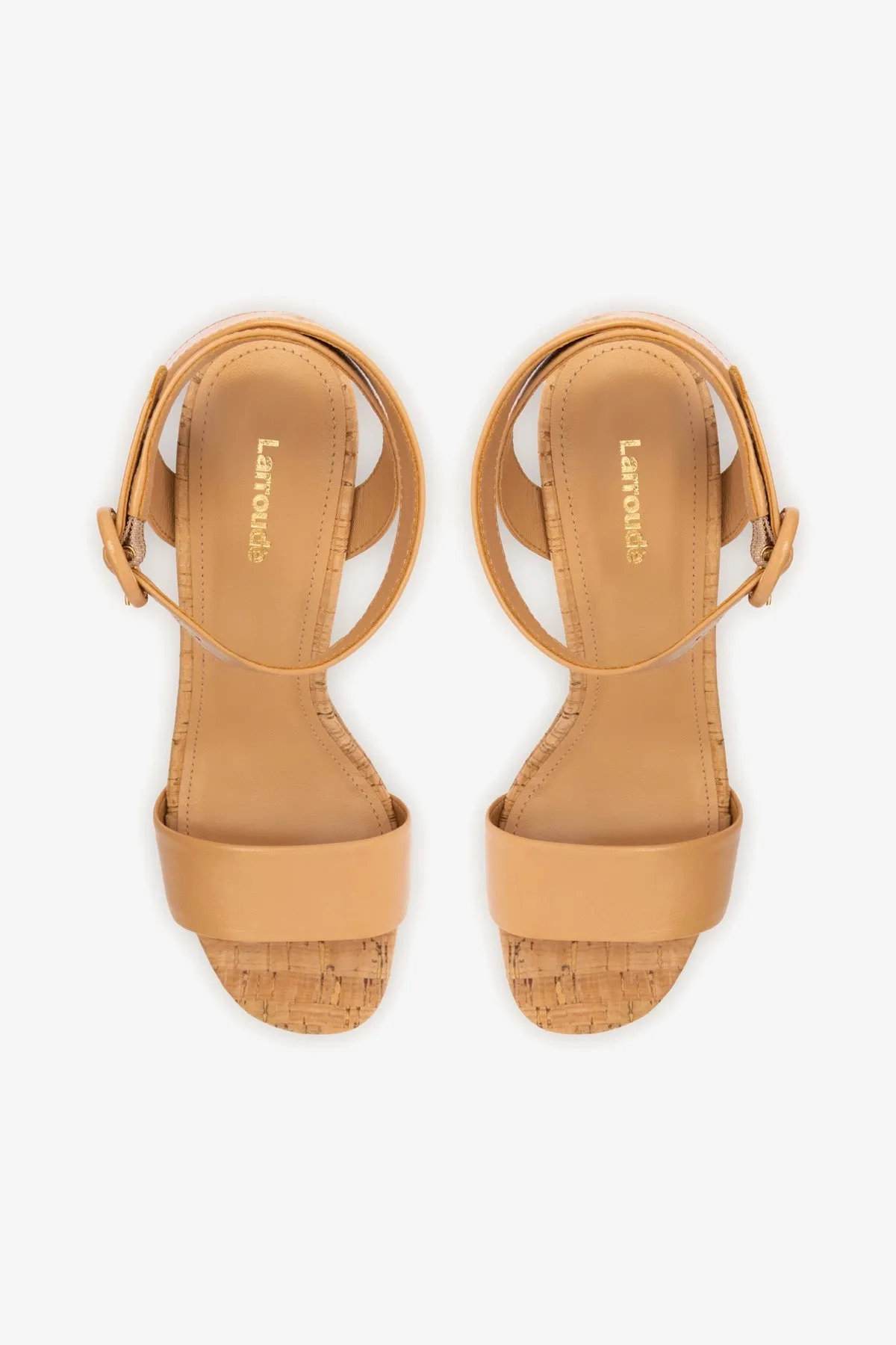 Dolly Sandal In Tan Leather and Natural Cork sold by Larroude product image thumbnail 3