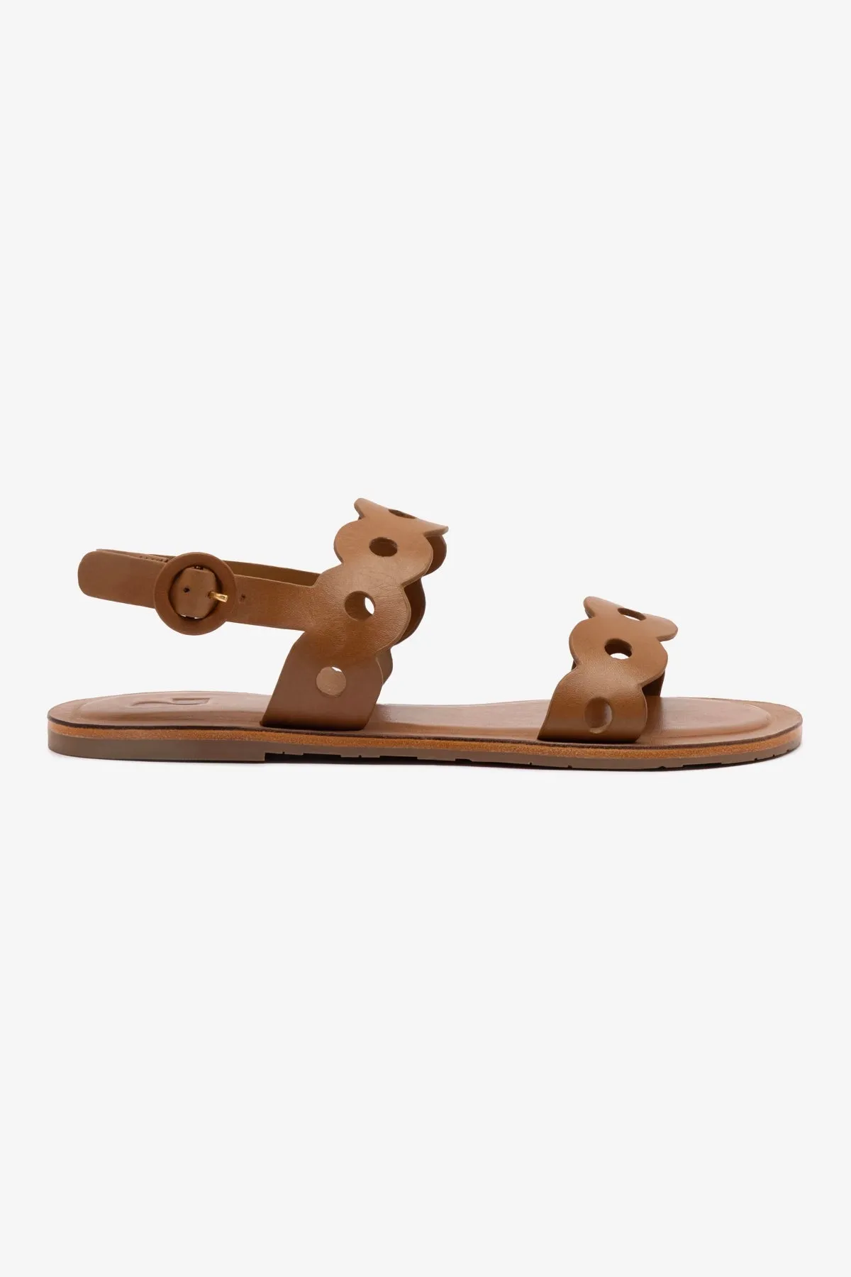 Florence Flat Sandal In Light Caramel Leather sold by Larroude
