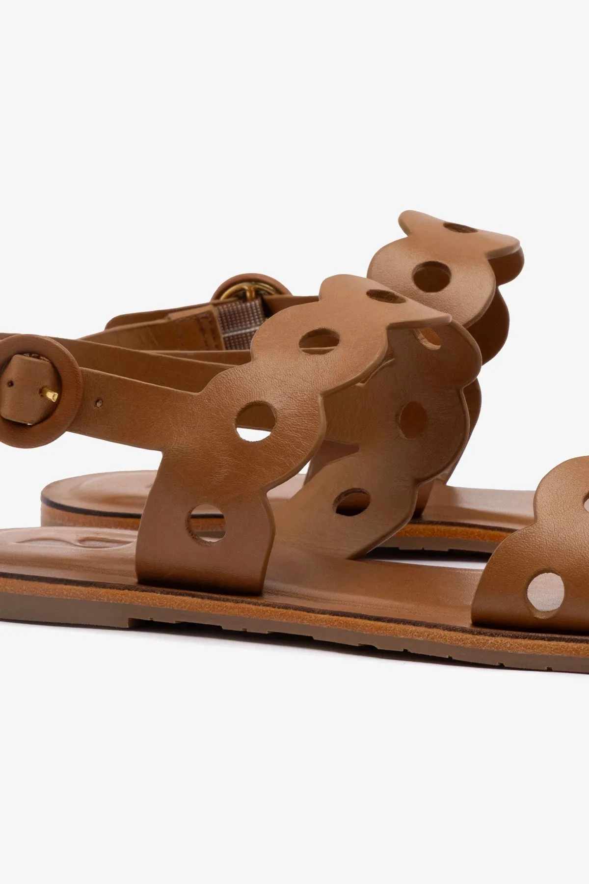 Florence Flat Sandal In Light Caramel Leather sold by Larroude product image thumbnail 4