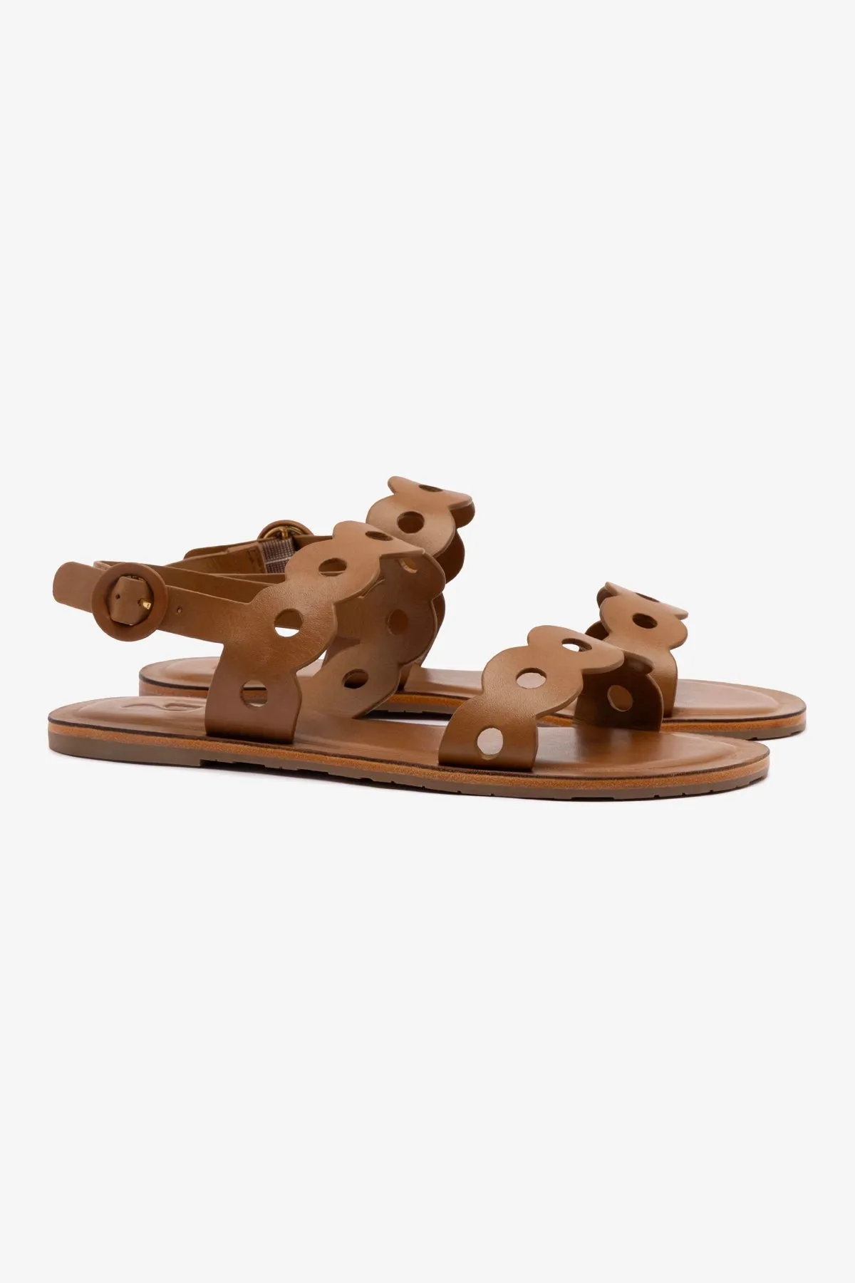 Florence Flat Sandal In Light Caramel Leather sold by Larroude product image thumbnail 2