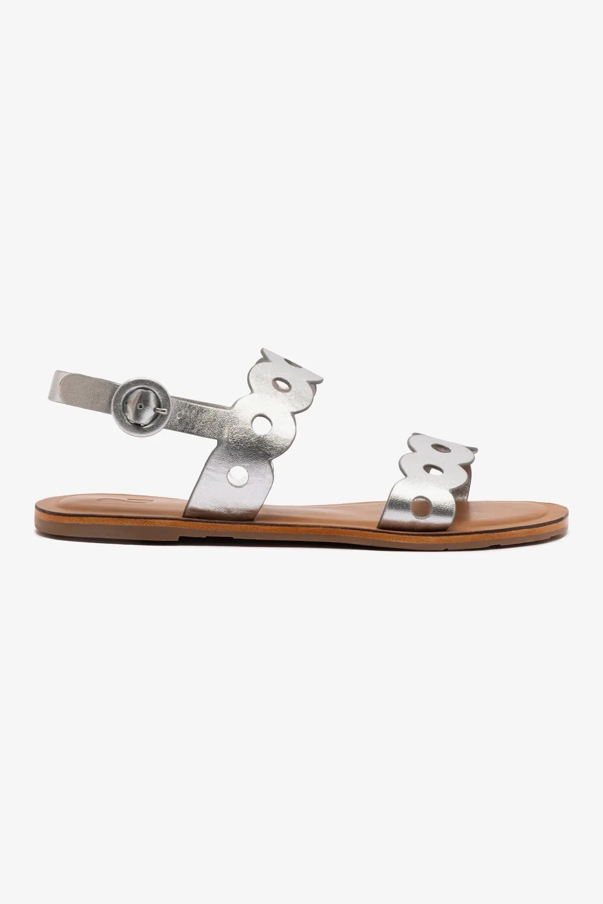 Florence Flat Sandal In Silver Metallic Leather sold by Larroude