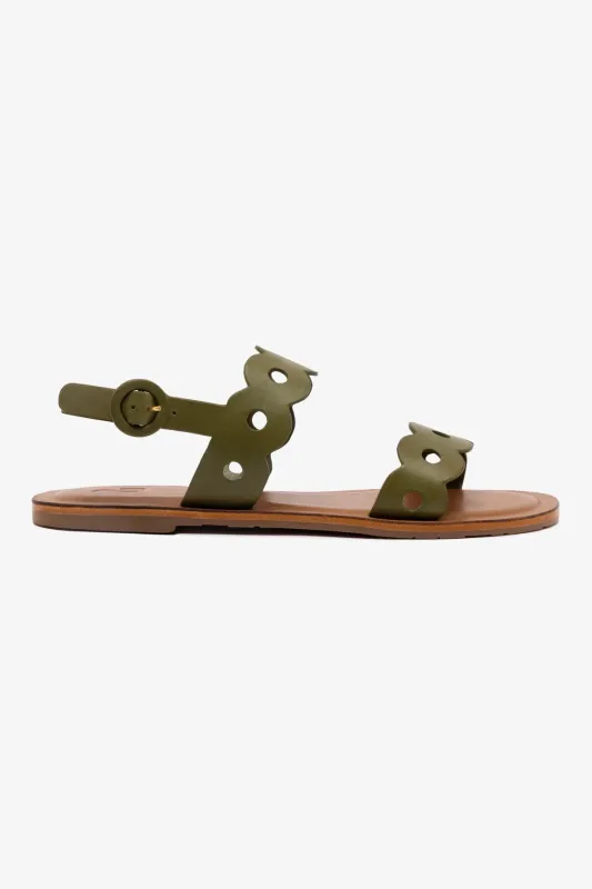 Florence Flat Sandal In Seaweed Leather sold by Larroude