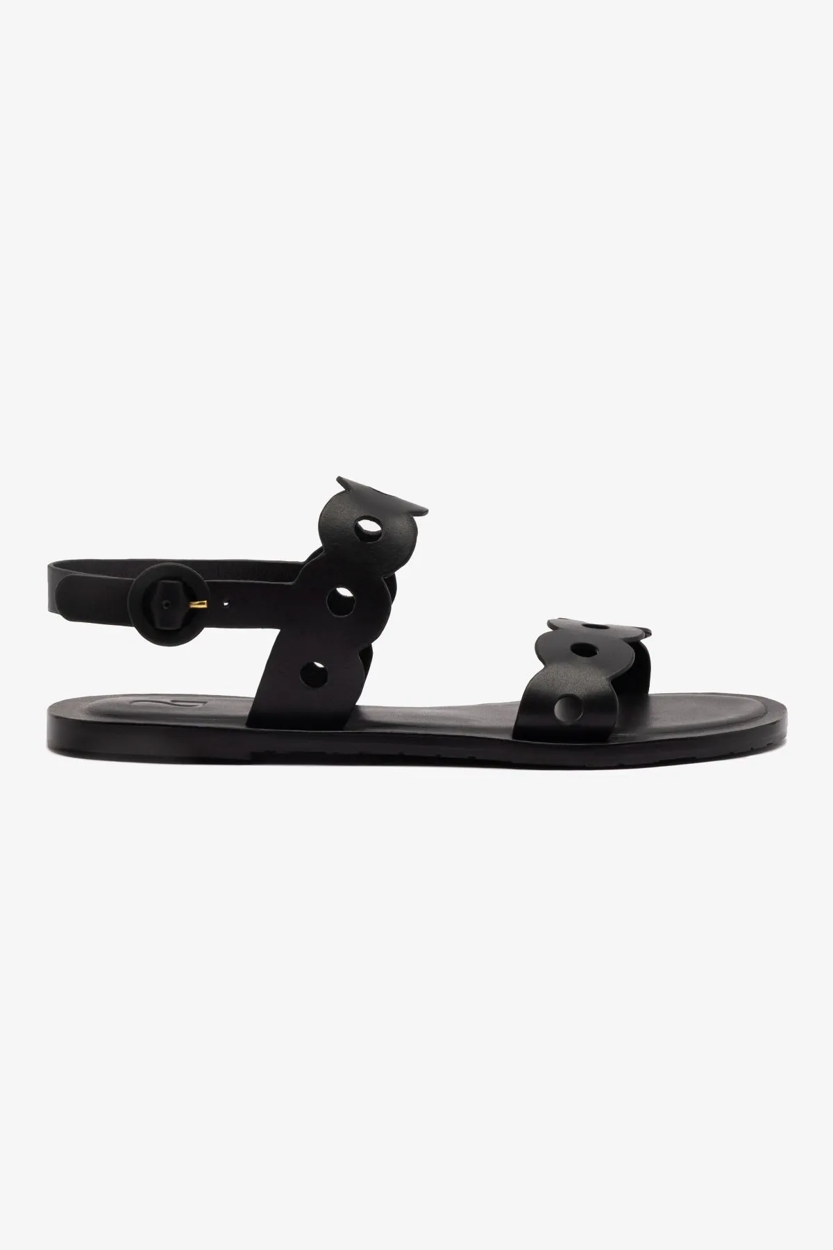 Florence Flat Sandal In Black Leather sold by Larroude