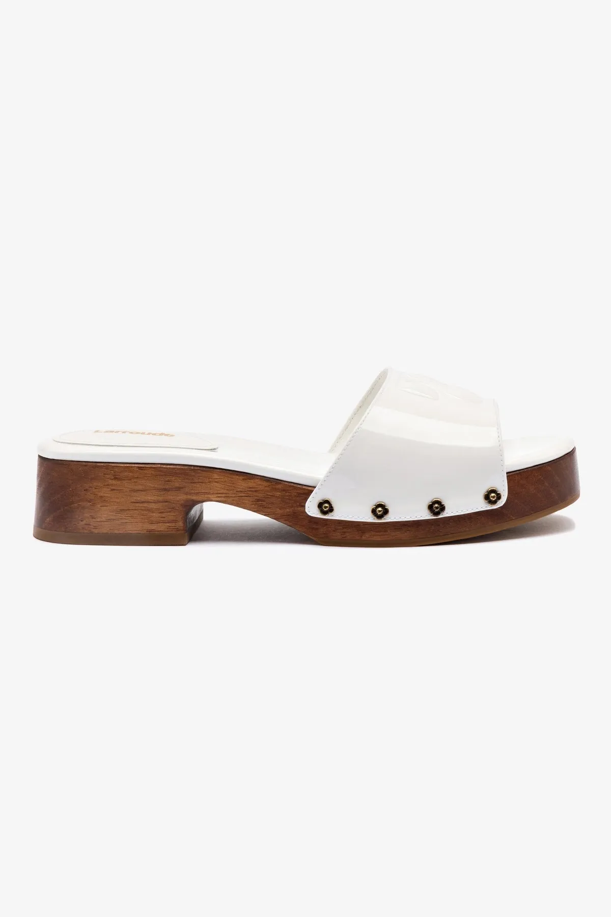 Zuzi Mule In White Patent Leather sold by Larroude